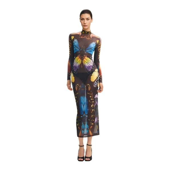 JW PEI Butterfly Mesh Maxi Dress