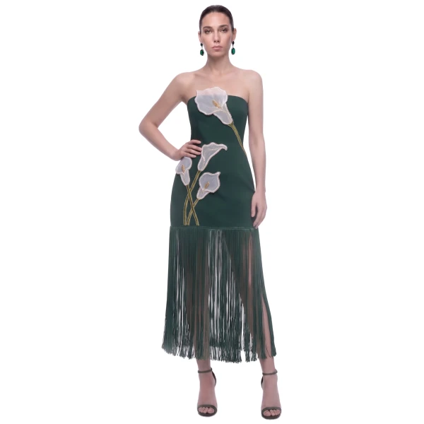 JW PEI Calla Lily 3D Floral Fringe Maxi Dress