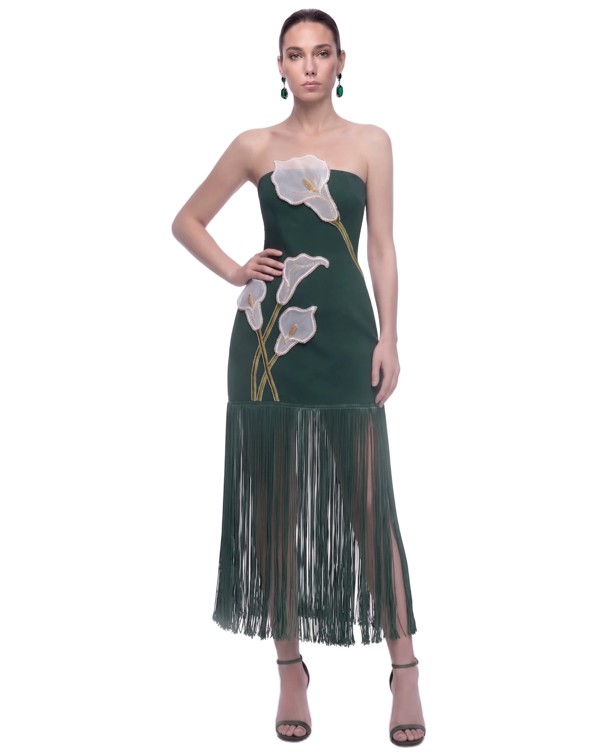 JW PEI maxi dress | Los Angeles Vegan Fashion Dresses | Luxury Shoes JW PEI Calla Lily 3D Floral Fringe Maxi Dress