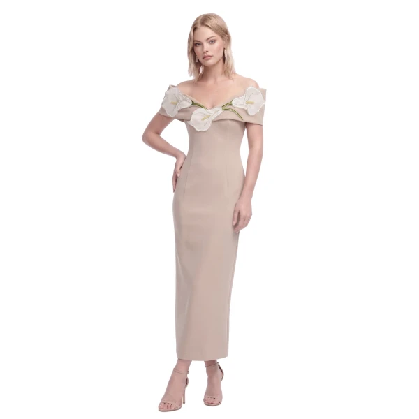 JW PEI Calla Lily 3D Floral Off Shoulder Maxi Dress