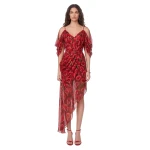 JW PEI Calla Lily Draped Cold-Shoulder Asymmetric Midi Dress