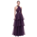 JW PEI Calla Lily Embellished Halter Tiered Tulle Maxi Dress