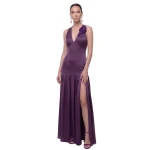 JW PEI Calla Lily Embellished Plunge-Neck Drop-Waist Slit Maxi Dress