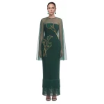 JW PEI Calla Lily Embellished Sheer Cape Fringe Maxi Dress