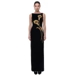 JW PEI Calla Lily Embellished Velvet Column Maxi Dress