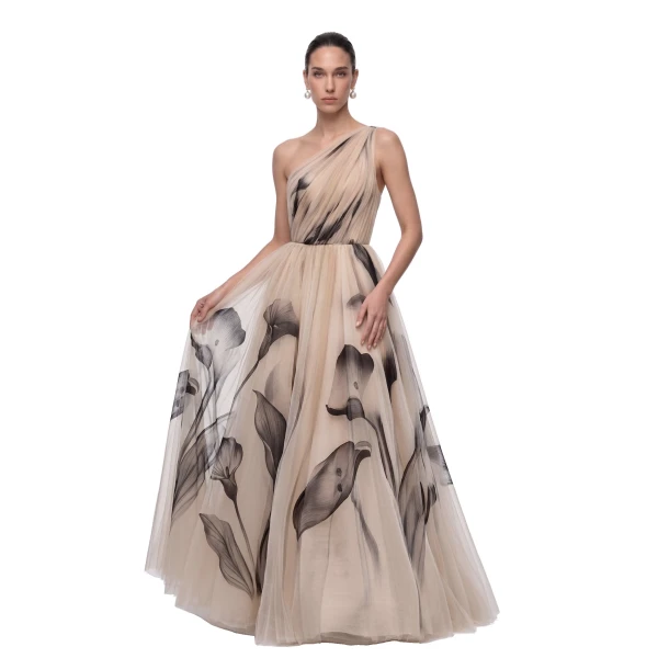 JW PEI Calla Lily One-Shoulder Tulle Ball Gown