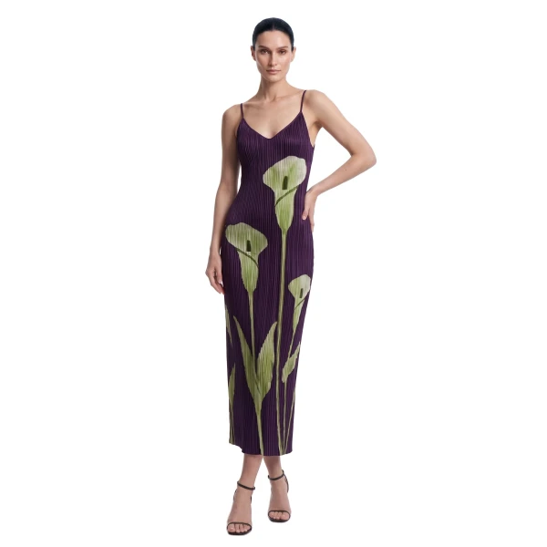 JW PEI Calla Lily Pleated Strappy Midi Dress