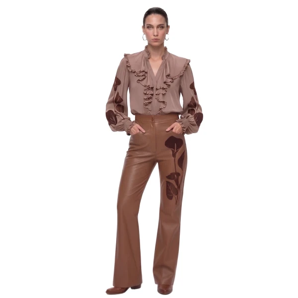 Calla Lily Ruffle Blouse in Brown