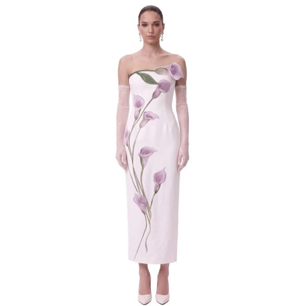 JW PEI Calla Lily Strapless Column Midi Dress