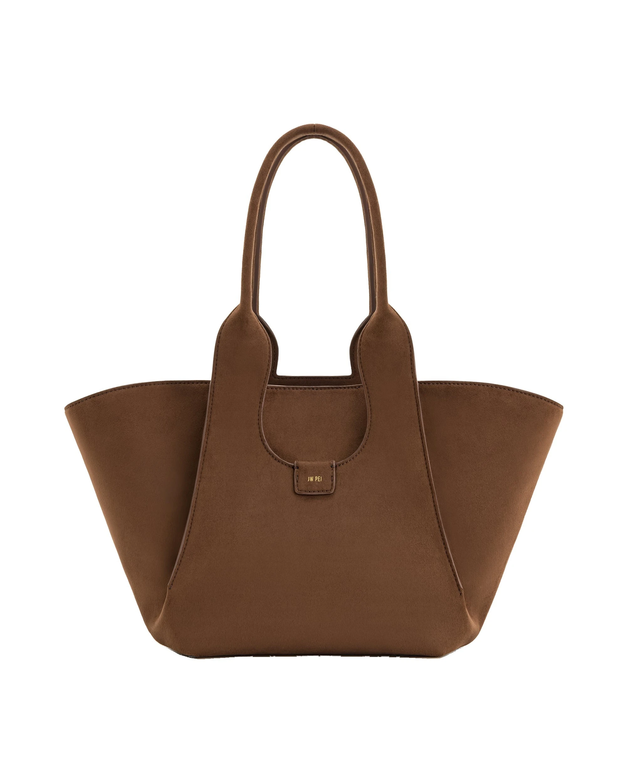 JW PEI Cara Faux Suede Tote Bag in Mocha Brown | Totes & Top-Handle Bags | Luxury Shoes JW PEI Cara Faux Suede Tote Bag in Mocha Brown
