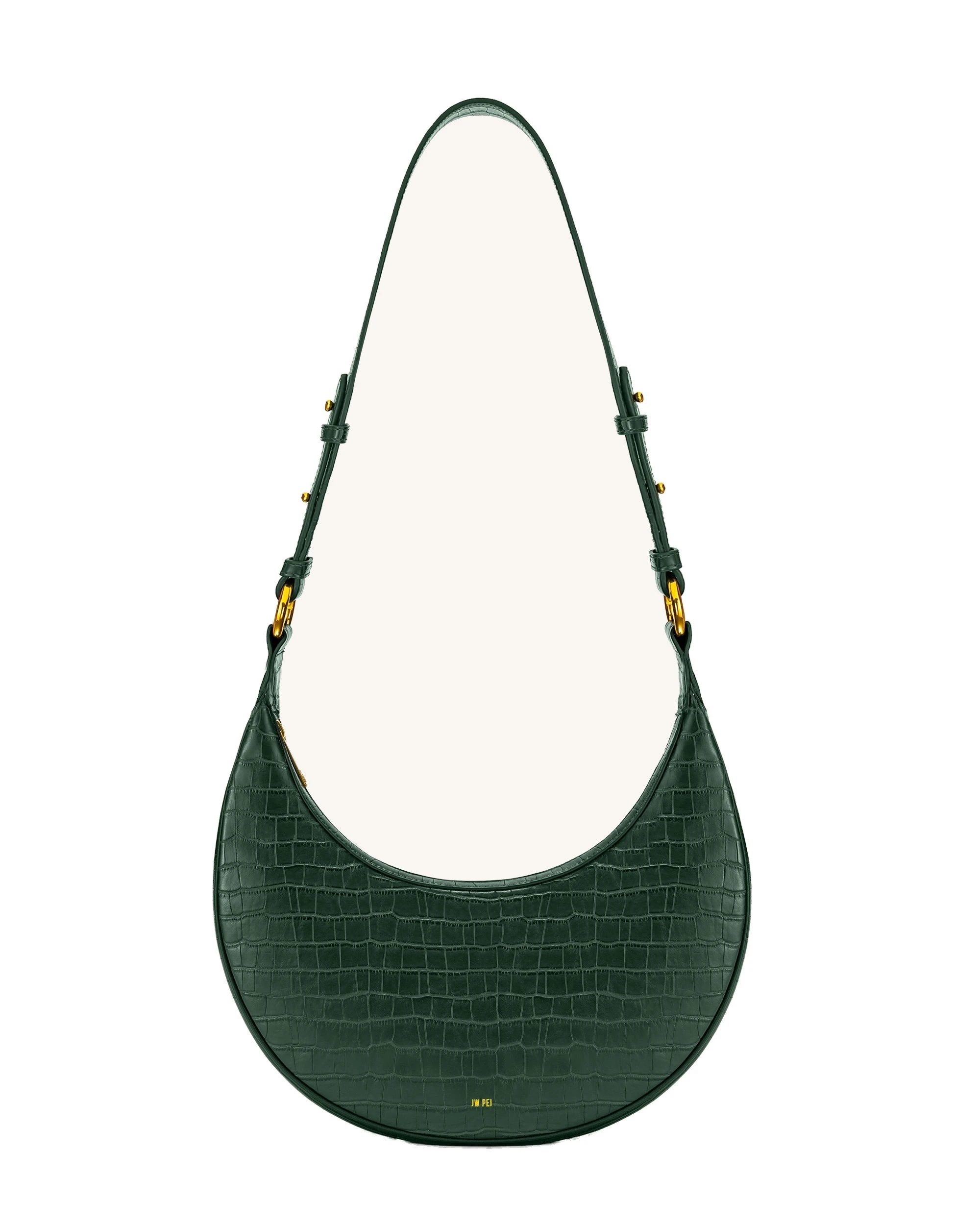 JW PEI Carly Saddle Bag in Dark Green Croc | Shoulder & Crossbody Bags | Luxury Shoes JW PEI Carly Saddle Bag in Dark Green Croc