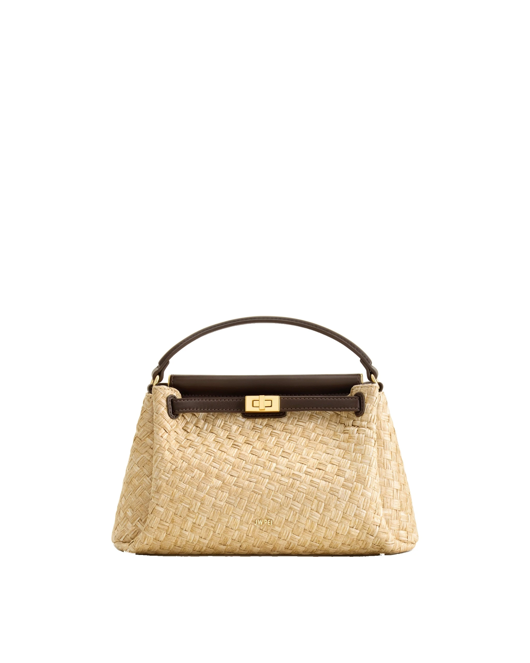 JW PEI Carmen Faux Straw Top Handle Bag in Brown | Totes & Top-Handle Bags | Luxury Shoes JW PEI Carmen Faux Straw Top Handle Bag in Brown