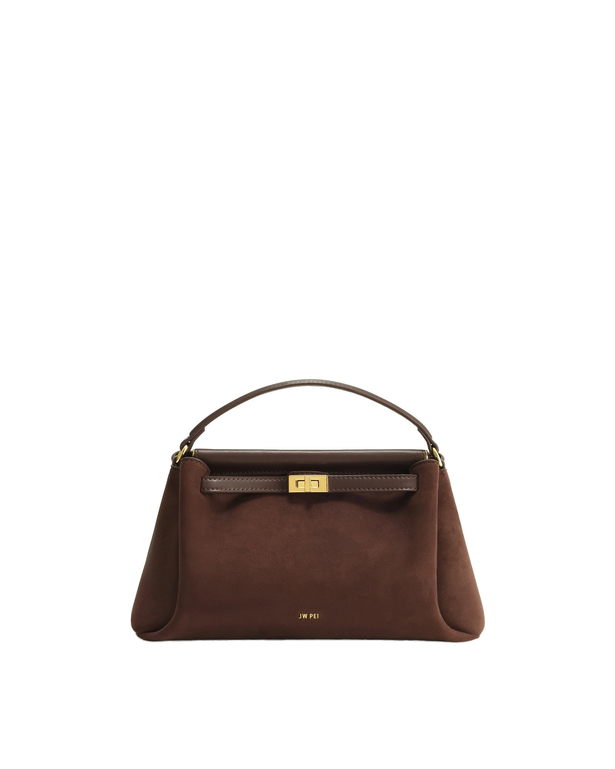 JW PEI Carmen Faux Suede Top Handle Bag in Dark Brown | Totes & Top-Handle Bags | Luxury Shoes JW PEI Carmen Faux Suede Top Handle Bag in Dark Brown