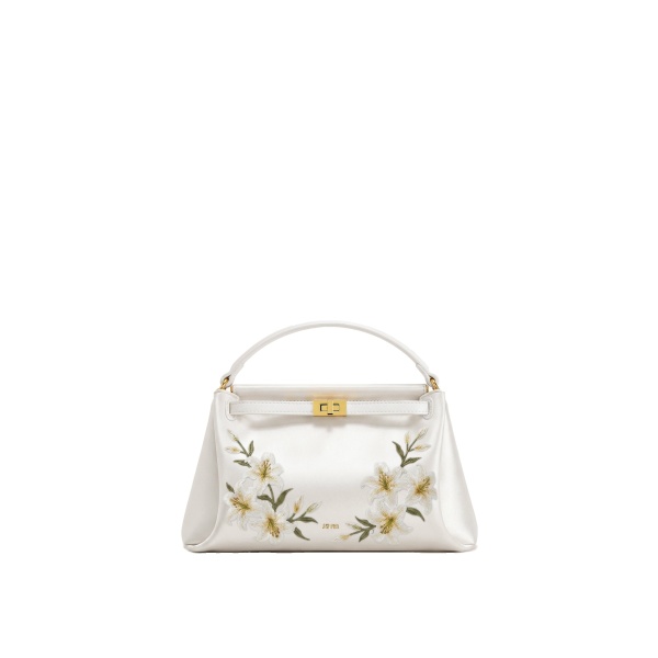 JW PEI Carmen Lily Embroidery Top Handle Bag in Ivory White