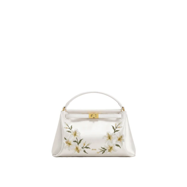 JW PEI Carmen Lily Embroidery Top Handle Bag in Ivory White