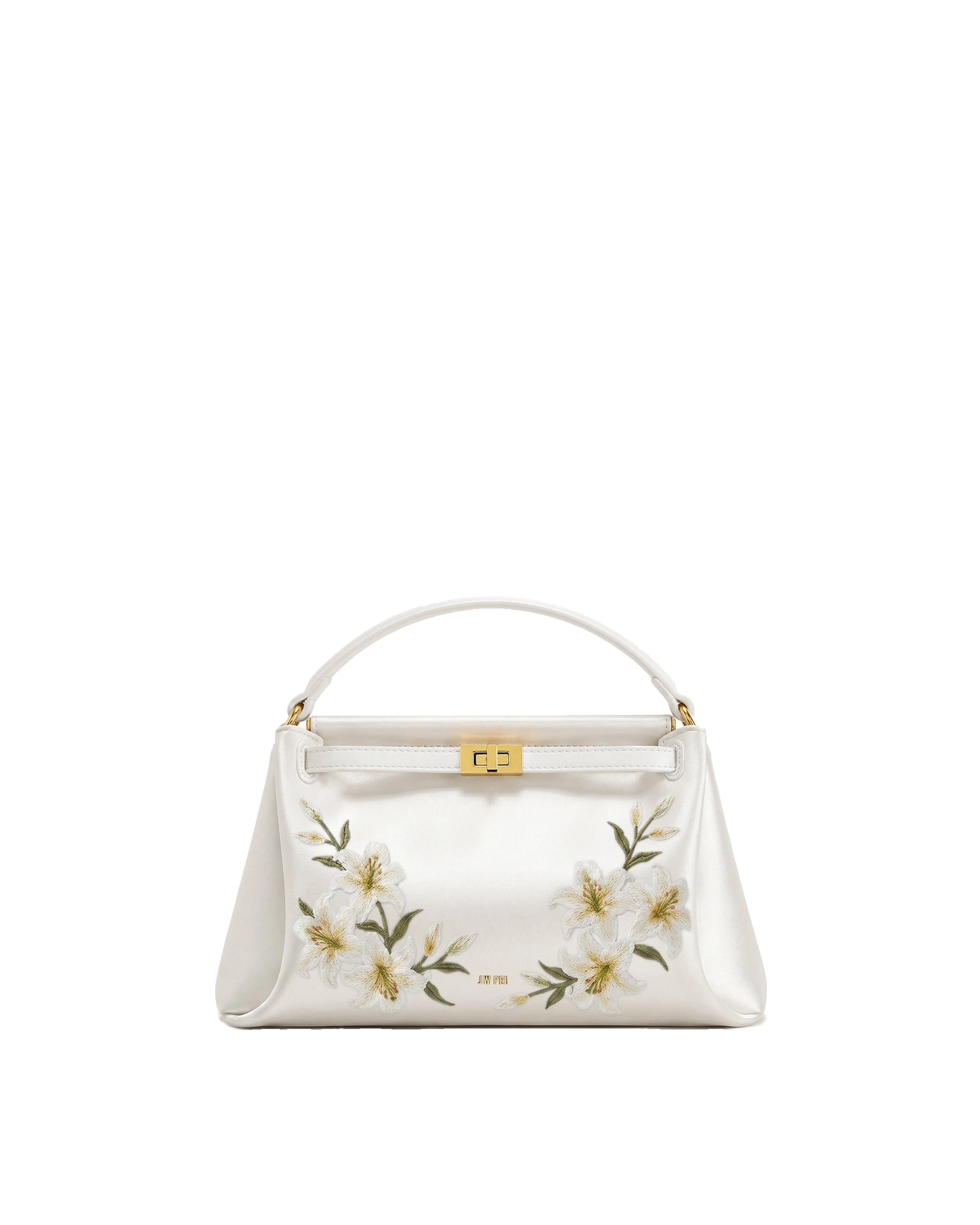 JW PEI Carmen Lily Embroidery Top Handle Bag in Ivory White | Totes & Top-Handle Bags | Luxury Shoes JW PEI Carmen Lily Embroidery Top Handle Bag in Ivory White