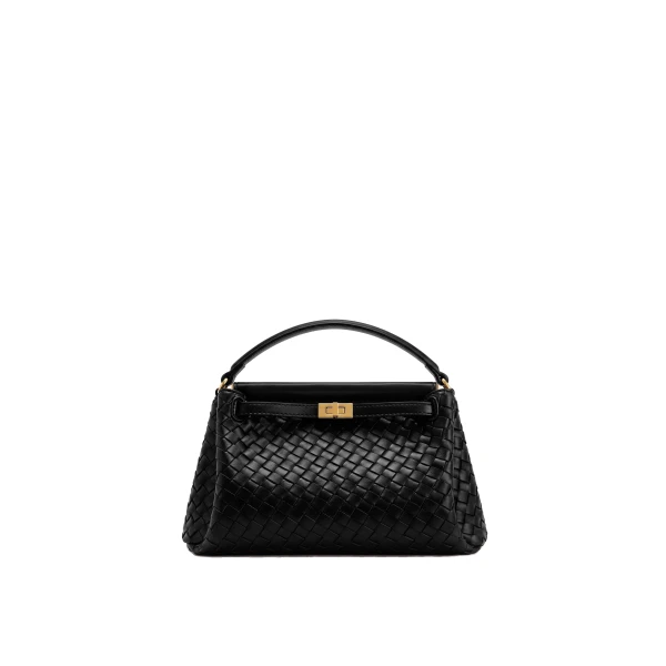 JW PEI Carmen Woven Top Handle Bag in Charcoal Black