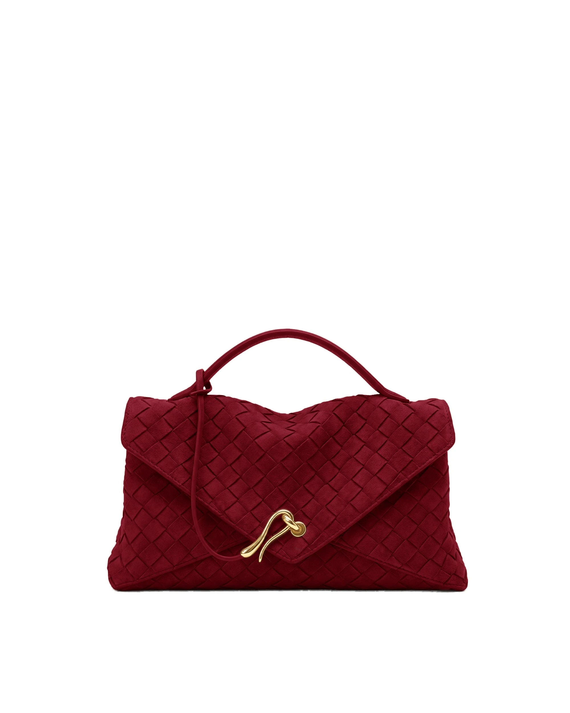 JW PEI Celeste Faux Suede Woven Envelope Bag in Berry Red | Shoulder & Crossbody Bags | Luxury Shoes JW PEI Celeste Faux Suede Woven Envelope Bag in Berry Red