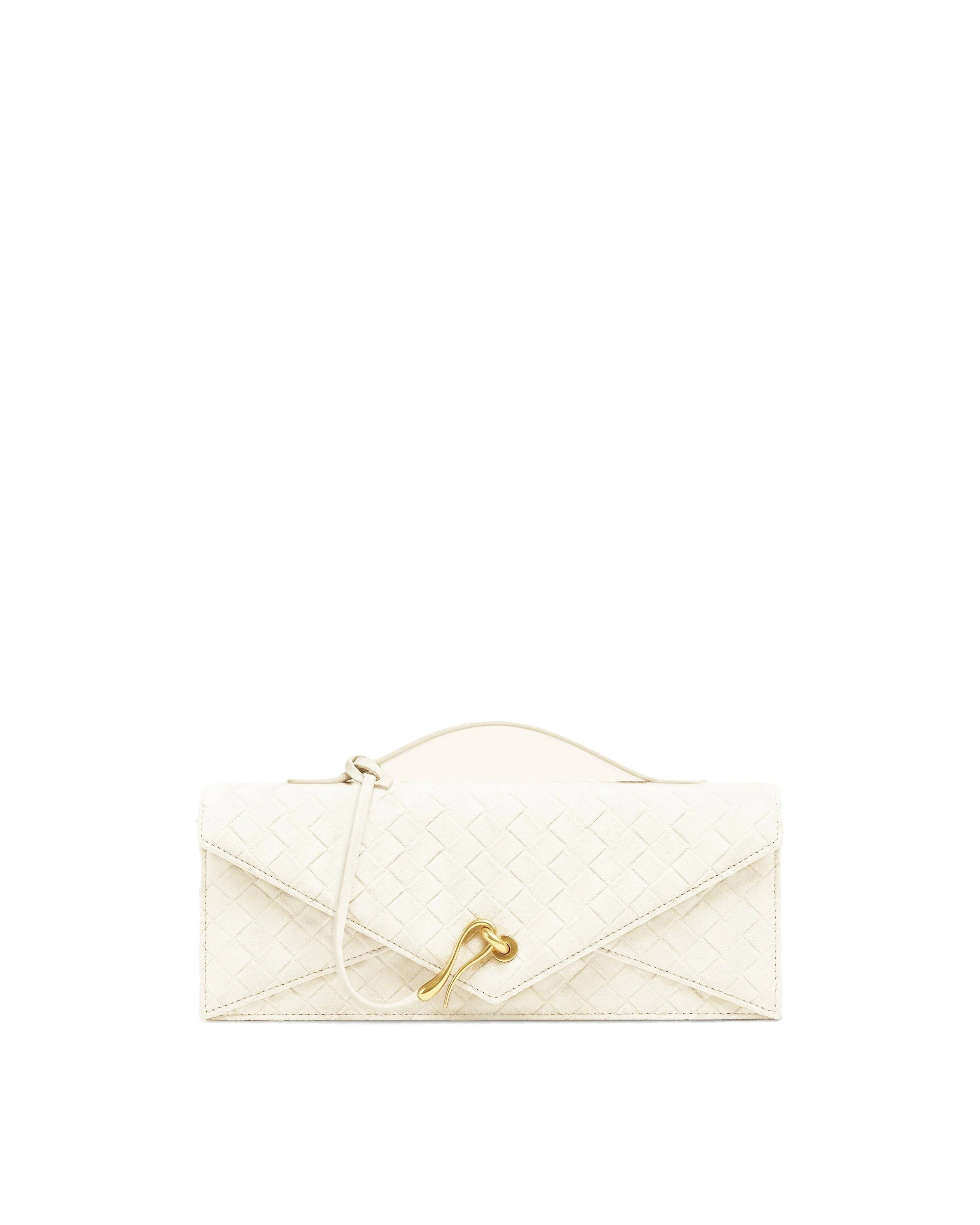 JW PEI Celeste Faux Suede Woven Textured Envelope Top Handle Bag in White | Totes & Top-Handle Bags | Luxury Shoes JW PEI Celeste Faux Suede Woven Textured Envelope Top Handle Bag in White