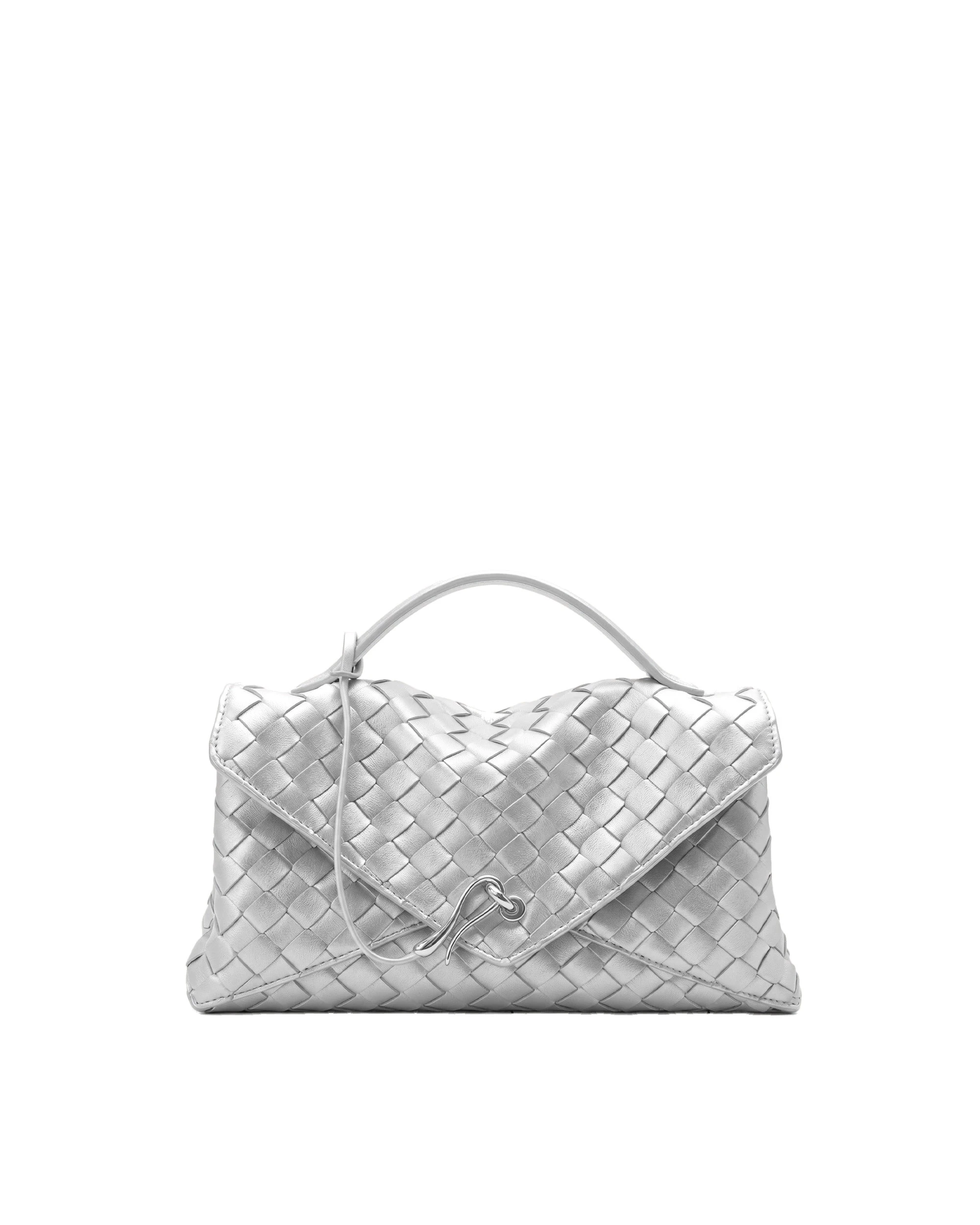 JW PEI Celeste Woven Envelope Bag in Silver | Shoulder & Crossbody Bags | Luxury Shoes JW PEI Celeste Woven Envelope Bag in Silver