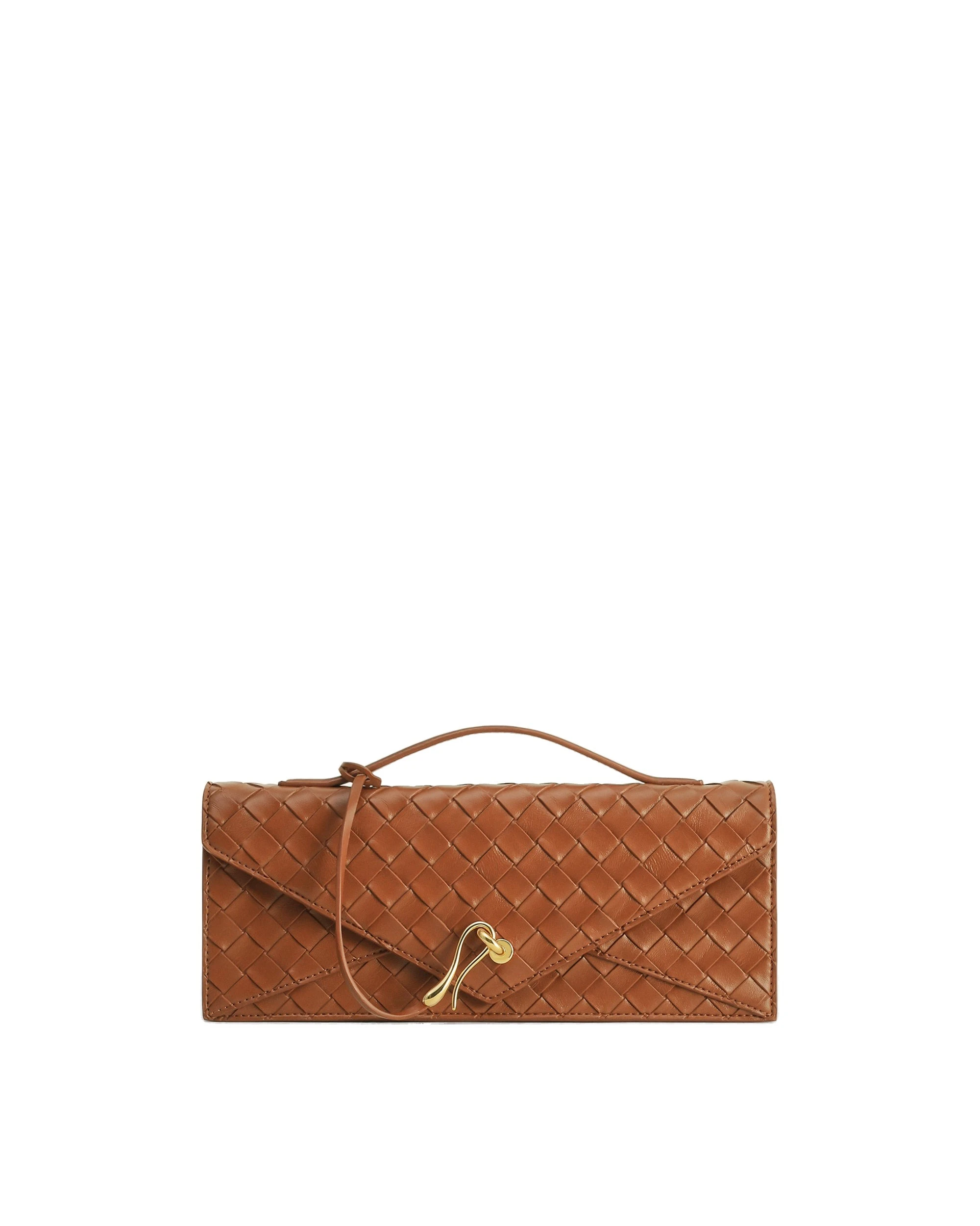 JW PEI Celeste Woven Textured Envelope Top Handle Bag in Brown | Totes & Top-Handle Bags | Luxury Shoes JW PEI Celeste Woven Textured Envelope Top Handle Bag in Brown