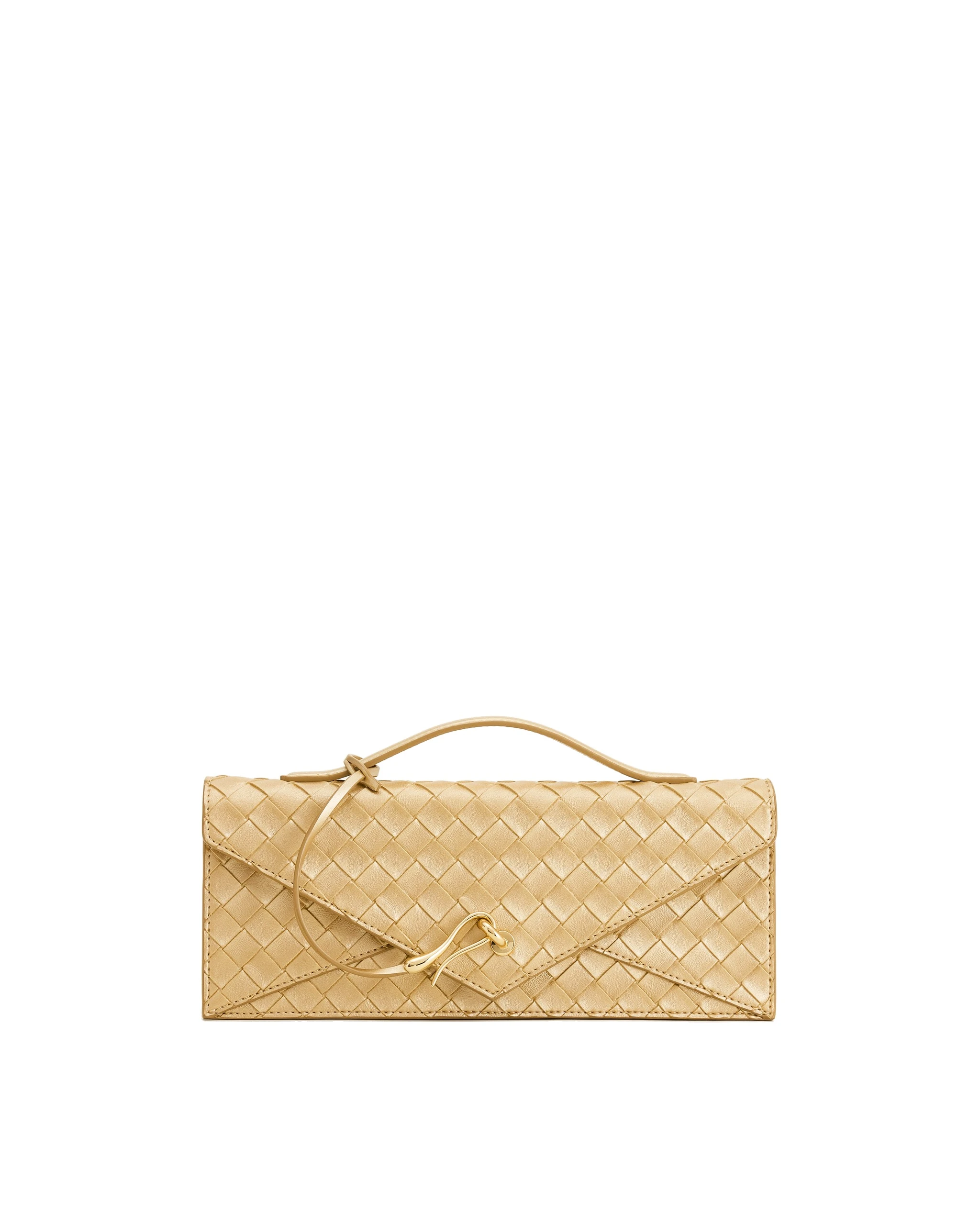 JW PEI Celeste Woven Textured Envelope Top Handle Bag in Champagne Gold | Totes & Top-Handle Bags | Luxury Shoes JW PEI Celeste Woven Textured Envelope Top Handle Bag in Champagne Gold