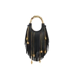 JW PEI Chloe Metal Handle Fringe Top Handbag in Black