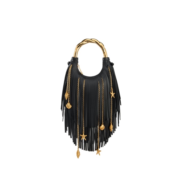 JW PEI Chloe Metal Handle Fringe Top Handbag in Black
