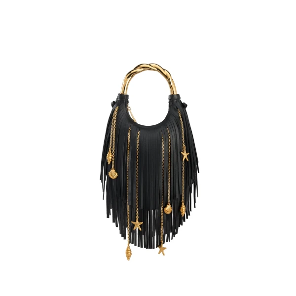 JW PEI Chloe Metal Handle Fringe Top Handbag in Black