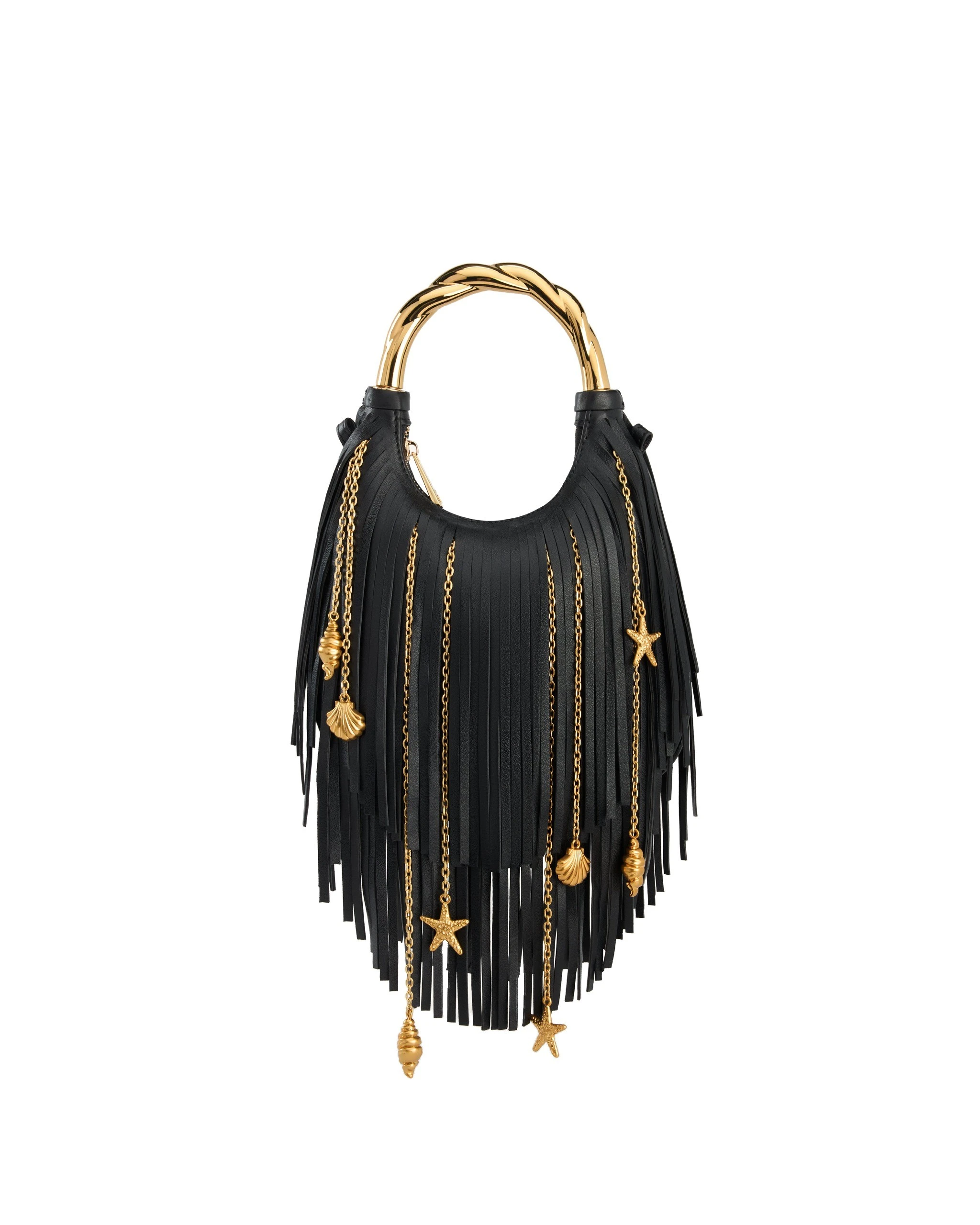 JW PEI Chloe Metal Handle Fringe Top Handbag in Black | Totes & Top-Handle Bags | Luxury Shoes JW PEI Chloe Metal Handle Fringe Top Handbag in Black