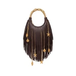 JW PEI Chloe Metal Handle Fringe Top Handbag in Dark Brown