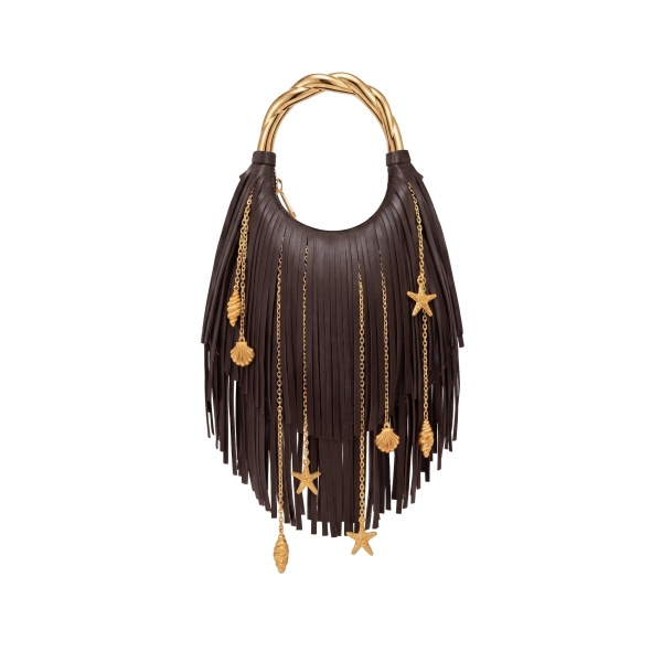 JW PEI Chloe Metal Handle Fringe Top Handbag in Dark Brown