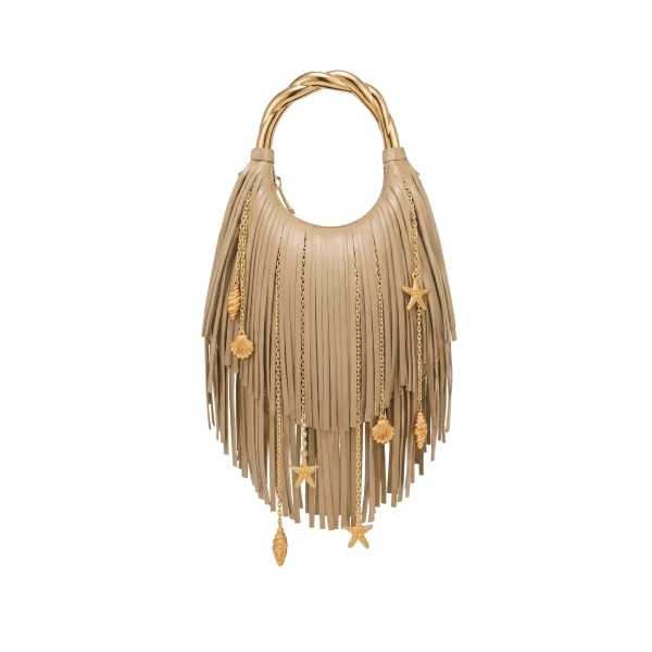 JW PEI Chloe Metal Handle Fringe Top Handbag in Khaki