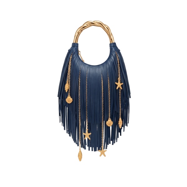 JW PEI Chloe Metal Handle Fringe Top Handbag in Navy Blue