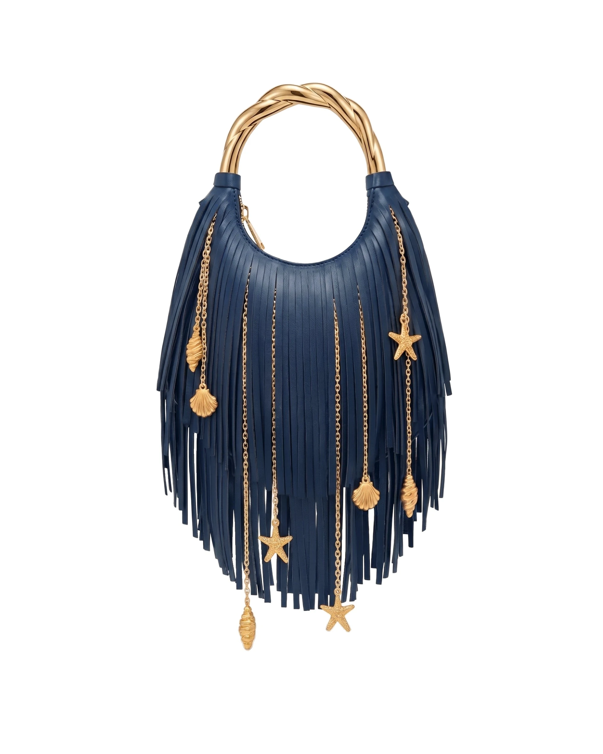 JW PEI Chloe Metal Handle Fringe Top Handbag in Navy Blue | Totes & Top-Handle Bags | Luxury Shoes JW PEI Chloe Metal Handle Fringe Top Handbag in Navy Blue