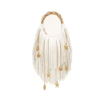 JW PEI Chloe Metal Handle Fringe Top Handbag in Off White