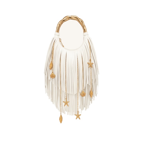 JW PEI Chloe Metal Handle Fringe Top Handbag in Off White