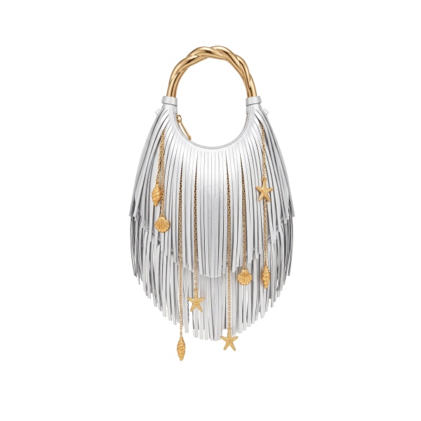 JW PEI Chloe Metal Handle Fringe Top Handbag in Silver