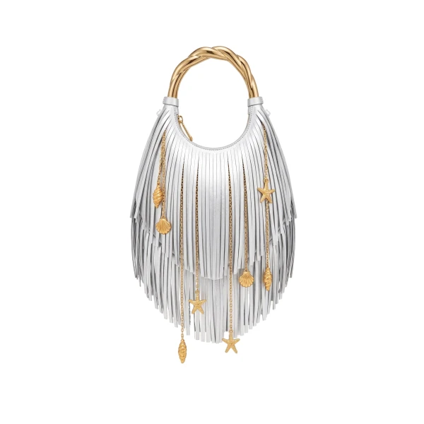 JW PEI Chloe Metal Handle Fringe Top Handbag in Silver