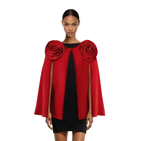 JW PEI Clara Floral Applique Cape Coat