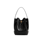 JW PEI Clara Lock Accent Bucket Shoulder Bag in Black Croc | Bucket Bags | Luxury Shoes JW PEI Clara Lock Accent Bucket Shoulder Bag in Black Croc