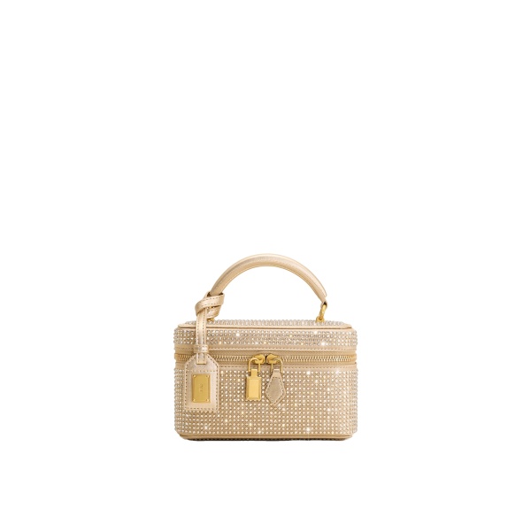 JW PEI Cleo Artificial Crystal Box Shape Top Handle Bag in Champagne