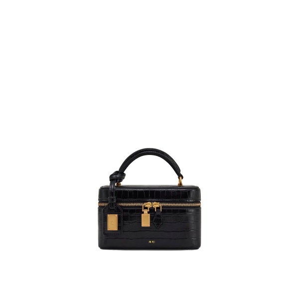 JW PEI Cleo Box Shape Top Handle Bag in Black Croc