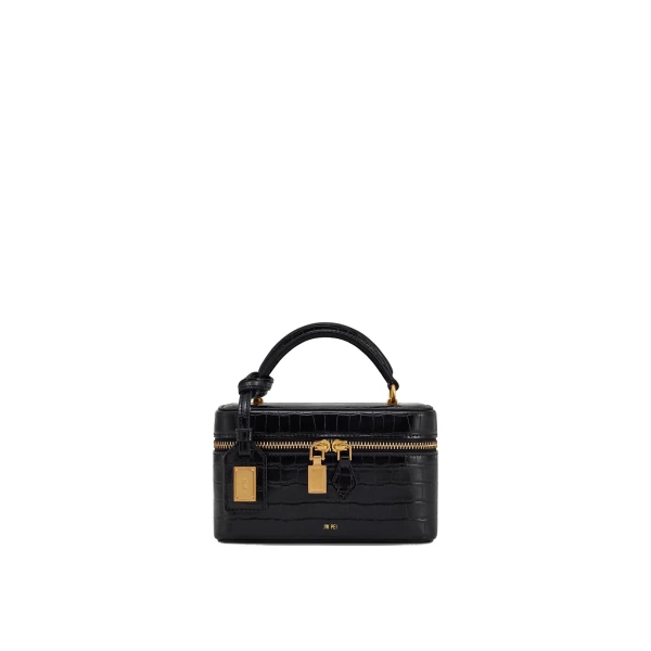 JW PEI Cleo Box Shape Top Handle Bag in Black Croc