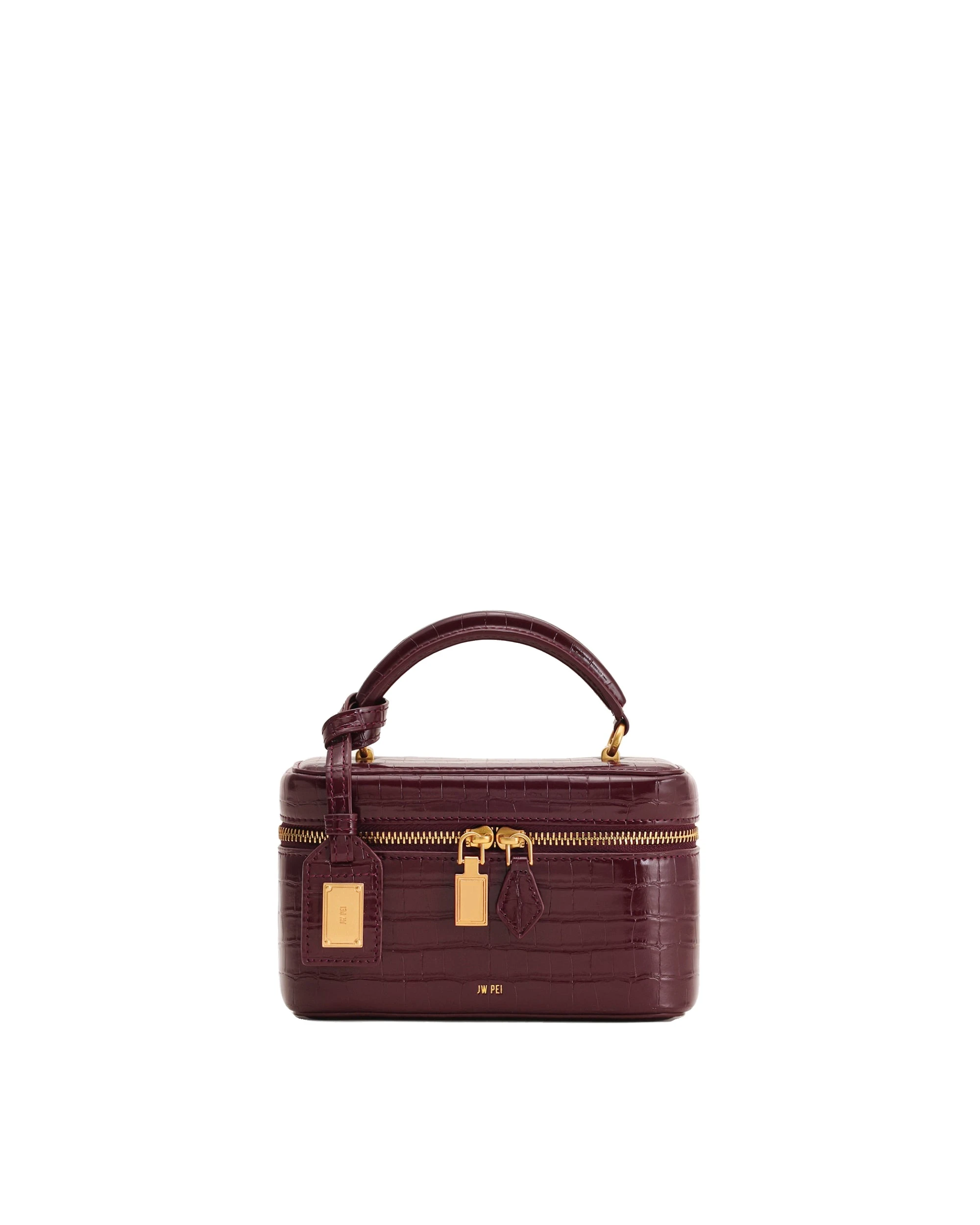JW PEI Cleo Box Shape Top Handle Bag in Claret Croc | Totes & Top-Handle Bags | Luxury Shoes JW PEI Cleo Box Shape Top Handle Bag in Claret Croc