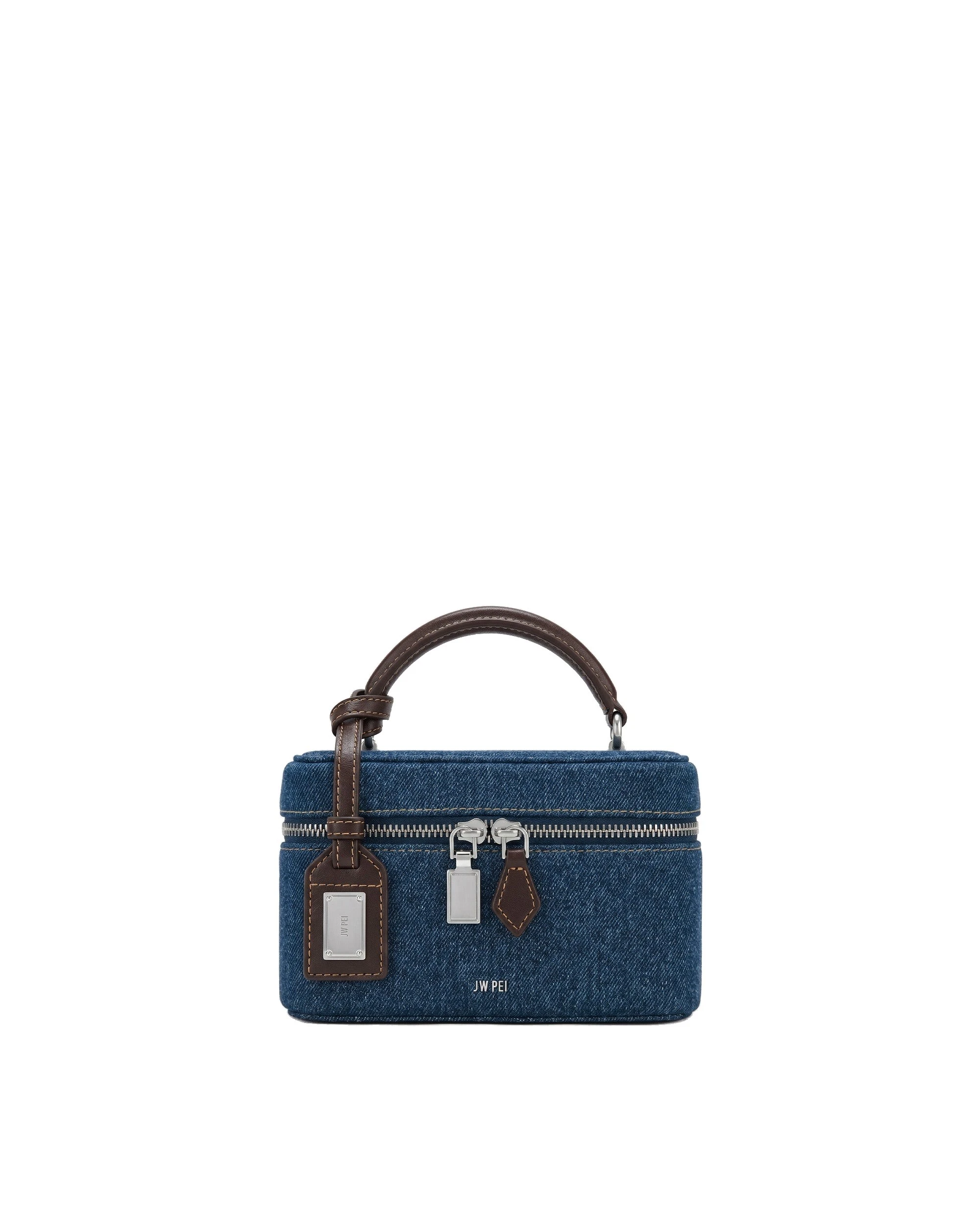 JW PEI Cleo Box Shape Top Handle Bag in Dark Blue Denim | Totes & Top-Handle Bags | Luxury Shoes JW PEI Cleo Box Shape Top Handle Bag in Dark Blue Denim