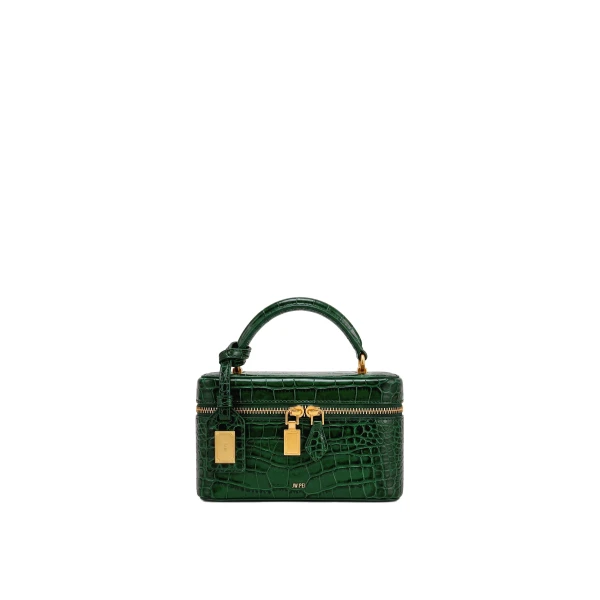 JW PEI Cleo Box Shape Top Handle Bag in Forest Green Croc