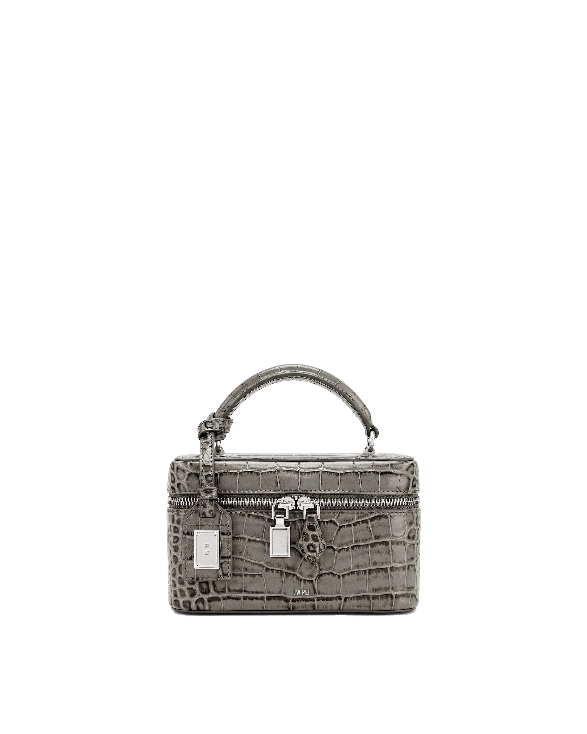 JW PEI Cleo Box Shape Top Handle Bag in Grey Croc | Totes & Top-Handle Bags | Luxury Shoes JW PEI Cleo Box Shape Top Handle Bag in Grey Croc