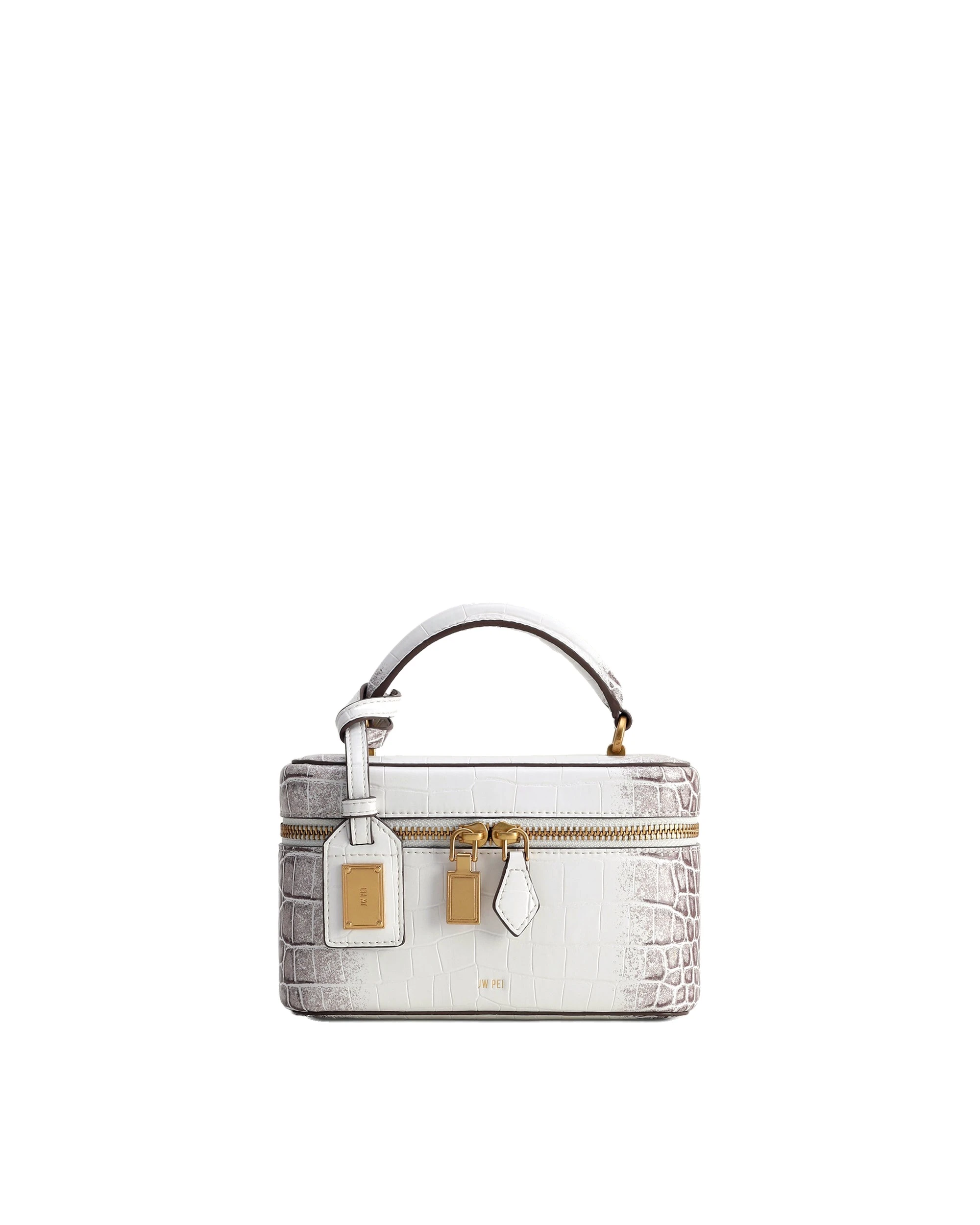 JW PEI Cleo Box Shape Top Handle Bag in White Croc | Totes & Top-Handle Bags | Luxury Shoes JW PEI Cleo Box Shape Top Handle Bag in White Croc