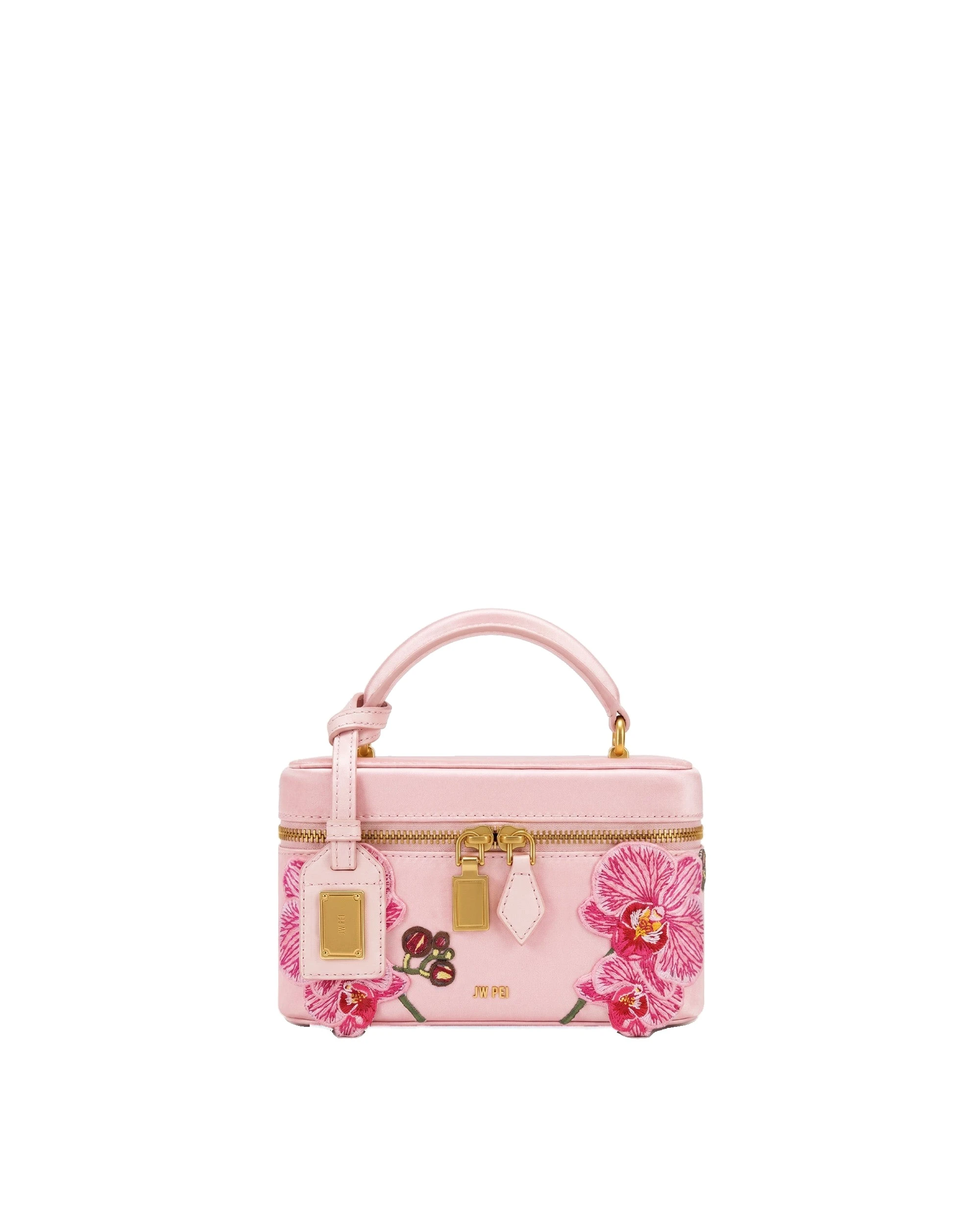 JW PEI Cleo Embroidered Box Shape Top Handle Bag in Sakura Pink | Totes & Top-Handle Bags | Luxury Shoes JW PEI Cleo Embroidered Box Shape Top Handle Bag in Sakura Pink